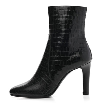 Saint Laurent Shiny Crocodile Embossed Jane 90 Zip Booties 39.5 Black 1 of 9