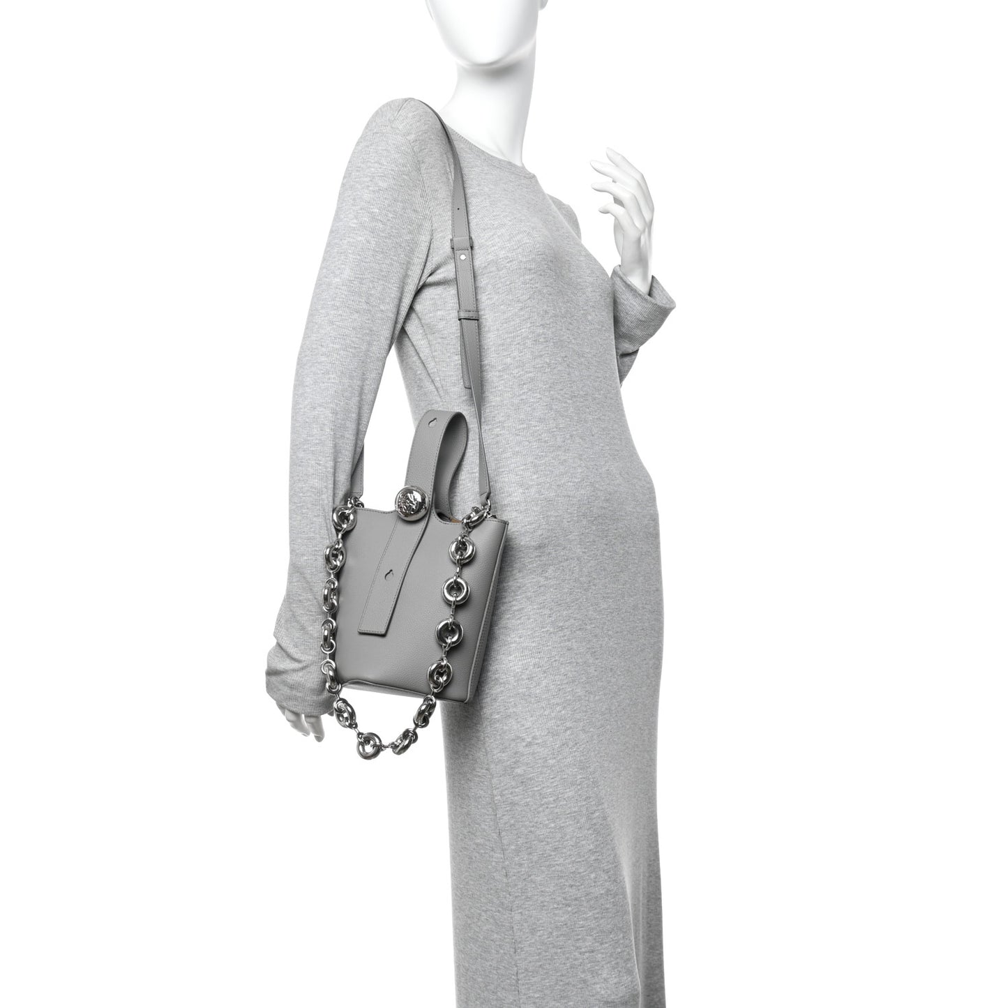 Soft Grained Calfskin Mini Pebble Bucket Bag Pearl Grey