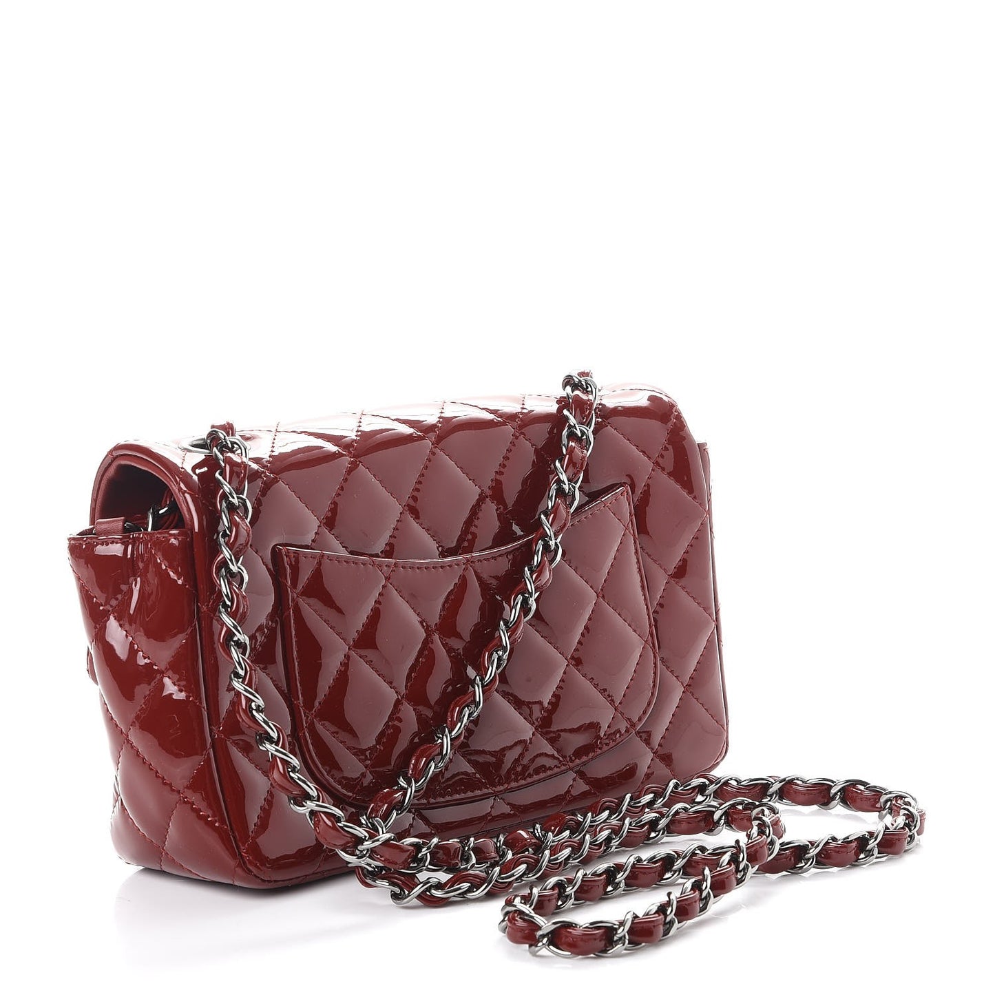 Patent Calfskin Quilted Mini Rectangular Flap Dark Red