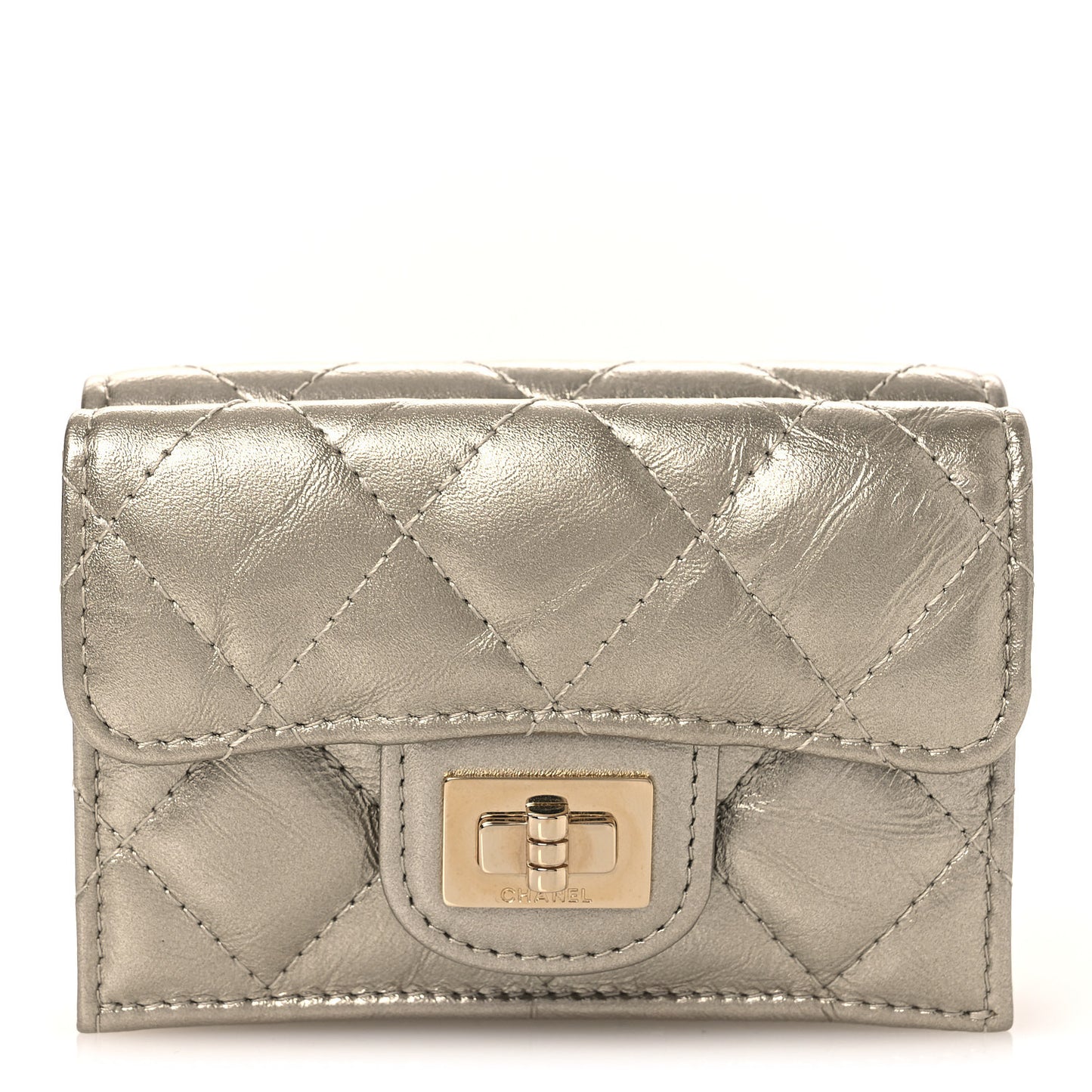 Metallic Aged Calfskin Quilted Reissue Compact Wallet Gold