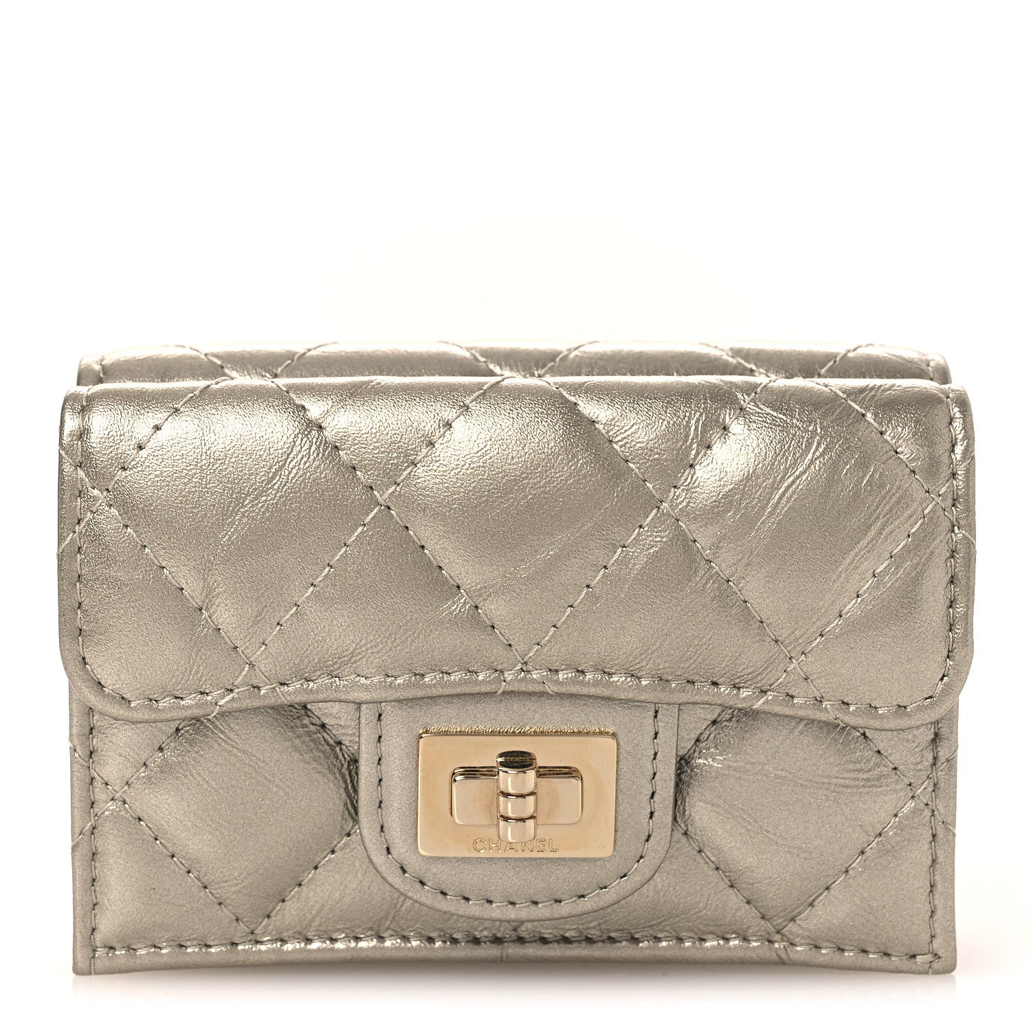 Chanel Metallic Aged Calfskin Quilted Reissue Compact Wallet Gold 1 of 9