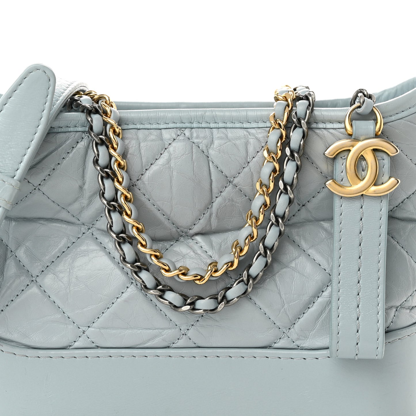 Aged Calfskin Quilted Small Gabrielle Hobo Light Blue