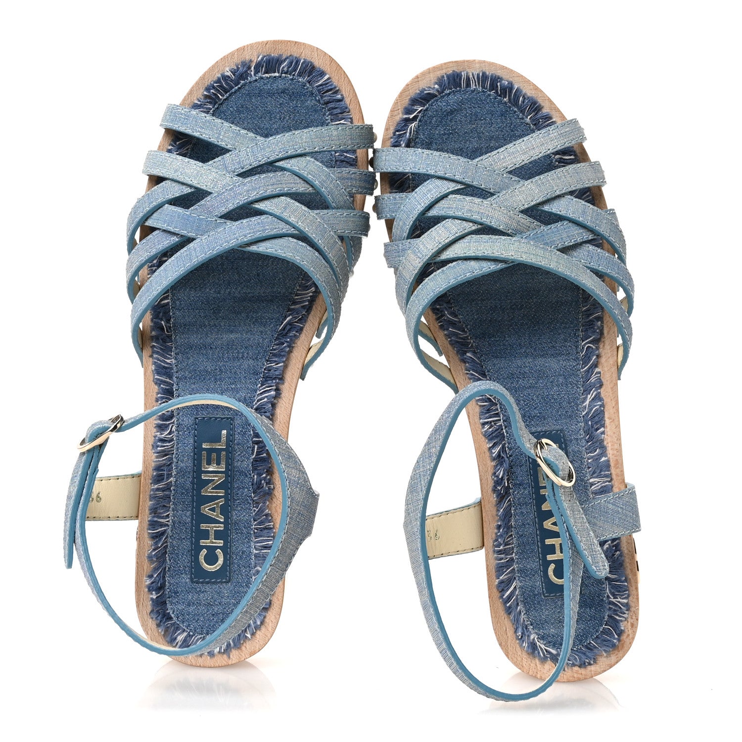 Chanel Denim Cork Pearl Sandals 39 Blue 6 of 9