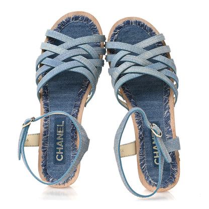 Chanel Denim Cork Pearl Sandals 39 Blue 6 of 9