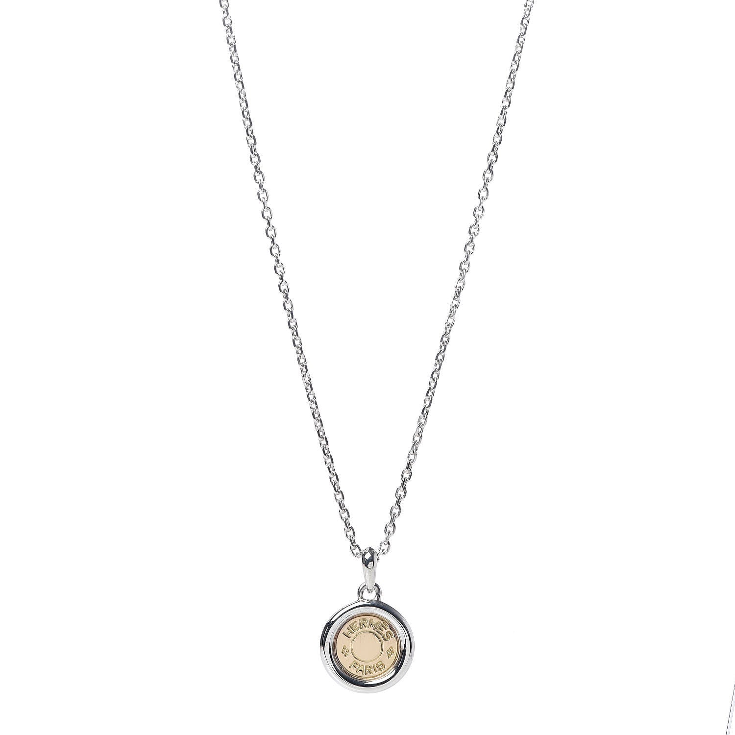 Hermes Sterling Silver 18K Yellow Gold Clou De Selle Pendant Necklace 1 of 4
