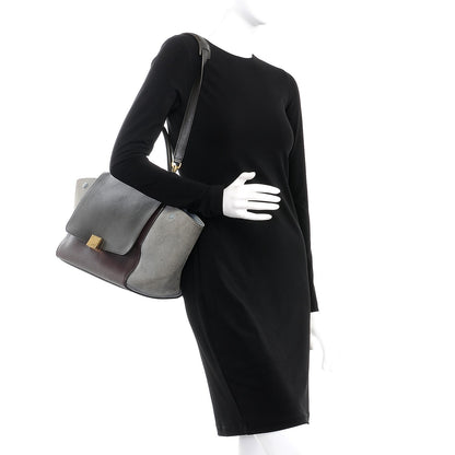 Celine Smooth Calfskin Suede Medium Tri-Color Trapeze Dark Grey 2 of 23