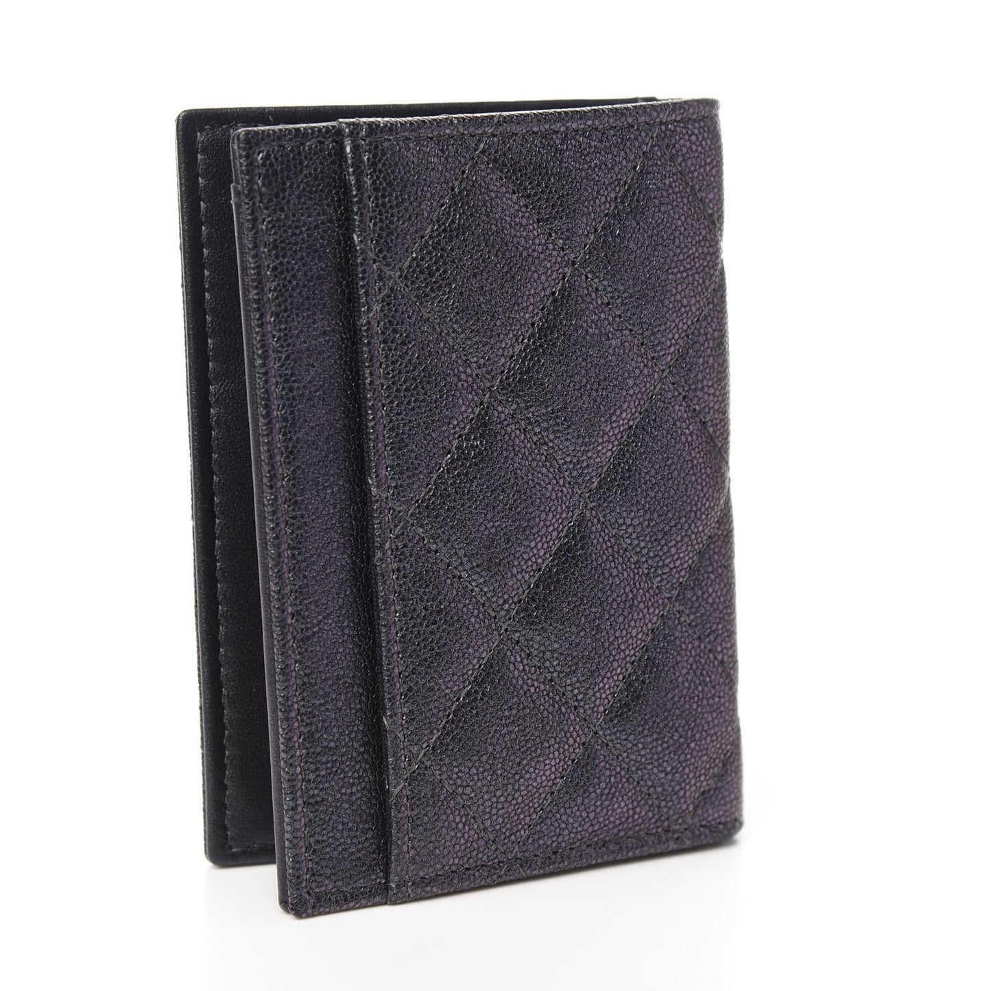 Iridescent Caviar Quilted Card Holder Wallet Black