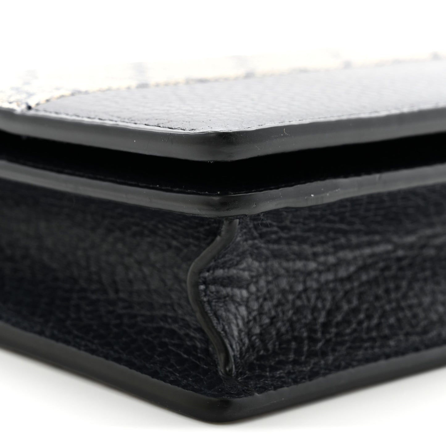 GG Supreme Monogram Textured Dollar Calfskin Mini GG Marmont Chain Wallet Beige Blue