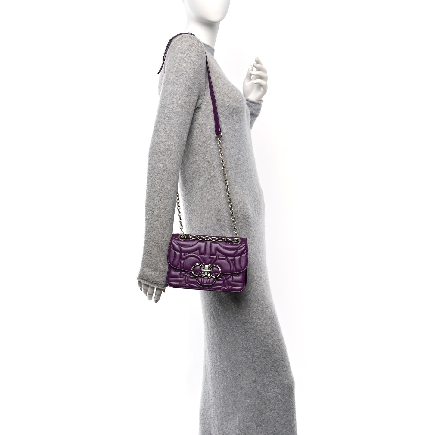 Calfskin Quilted Gancini Small Flap Bag Purple