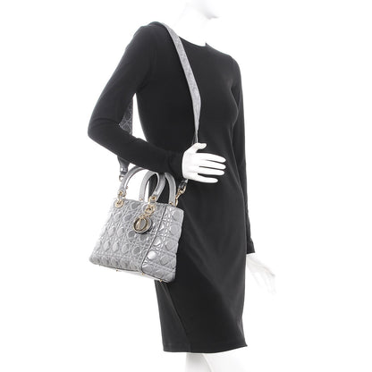 Christian Dior Metallic Grained Calfskin Cannage Medium Supple Lady Dior Silver 2 of 8
