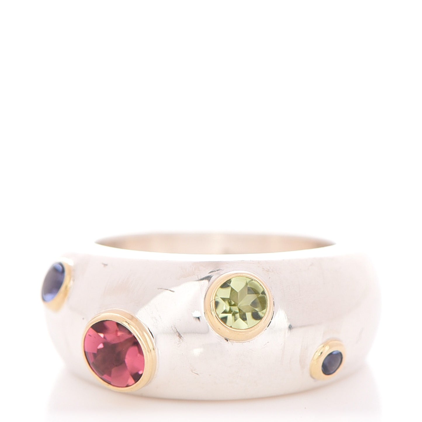 Sterling Silver 18K Yellow Gold Sapphire Tourmaline Peridot Etoile Ring 6