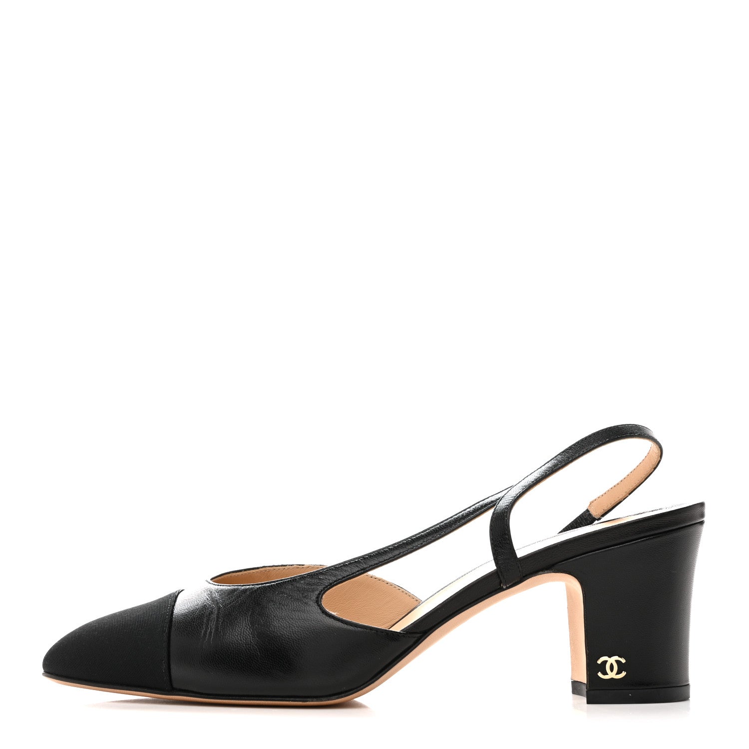 Chanel Goatskin Grosgrain Cap Toe CC Slingback Pumps 39.5 Black 1 of 9
