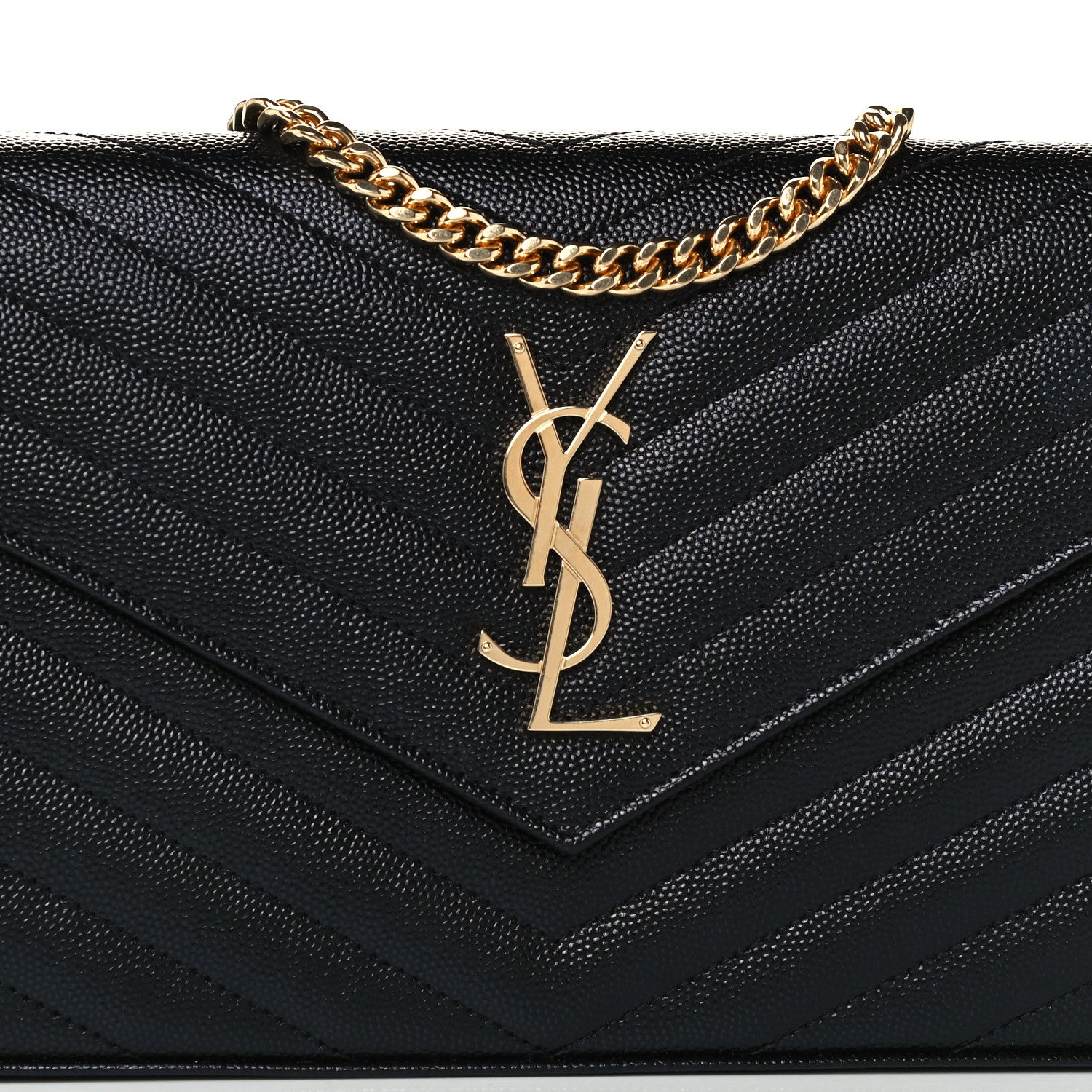 Saint Laurent Grain De Poudre Matelasse Chevron Monogram Chain Wallet Black 7 of 9