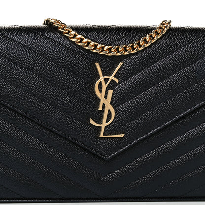 Saint Laurent Grain De Poudre Matelasse Chevron Monogram Chain Wallet Black 7 of 9