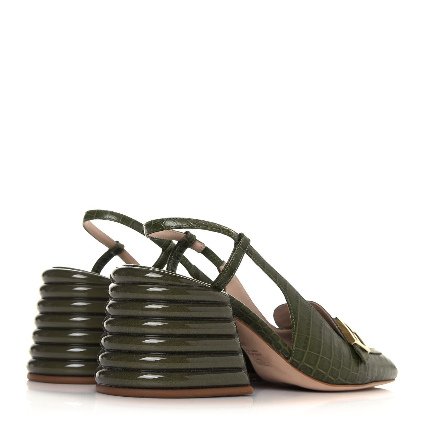 Calfskin Crocodile Embossed Promenade Slingback Loafer Pumps 39 Military Green
