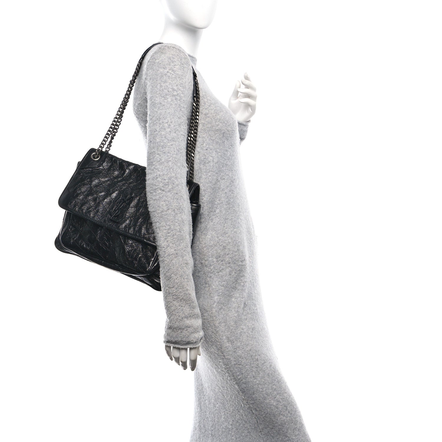 Saint Laurent Crinkled Calfskin Matelasse Monogram Large Niki Chain Satchel Black 2 of 12