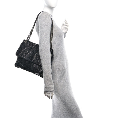 Saint Laurent Crinkled Calfskin Matelasse Monogram Large Niki Chain Satchel Black 2 of 12