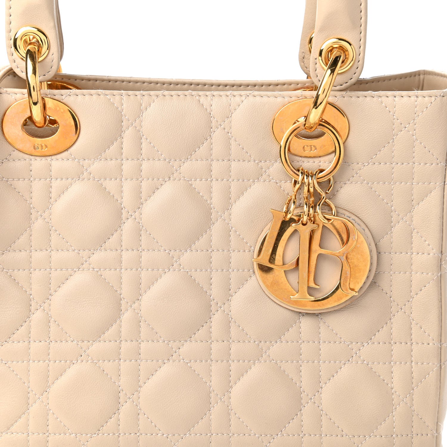 Christian Dior Lambskin Cannage Medium Lady Dior Light Beige 10 of 11