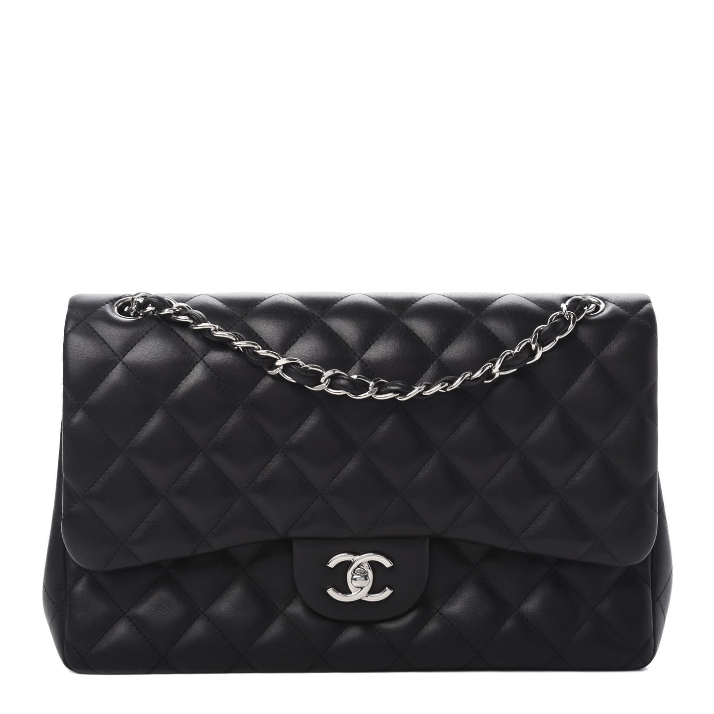 Lambskin Quilted Jumbo Double Flap Black