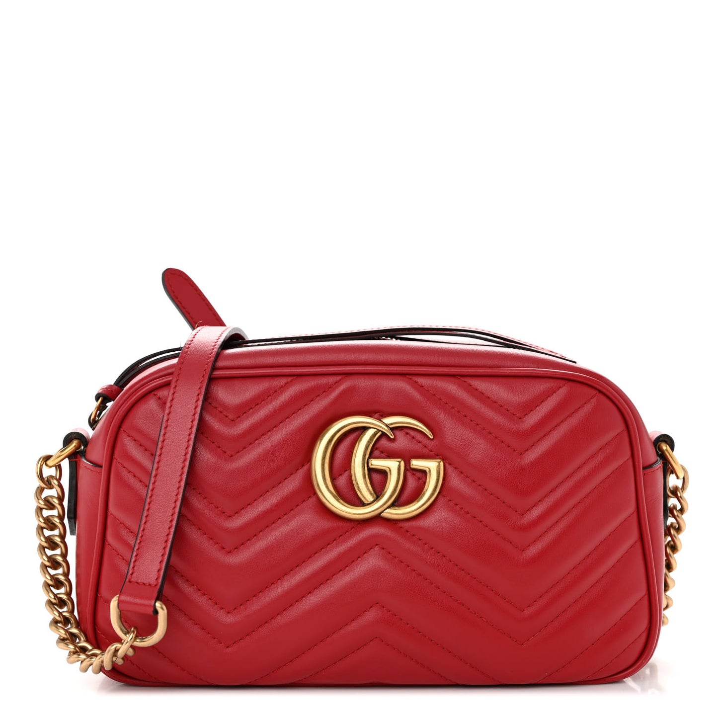 Calfskin Matelasse Small GG Marmont Chain Shoulder Bag Hibiscus Red