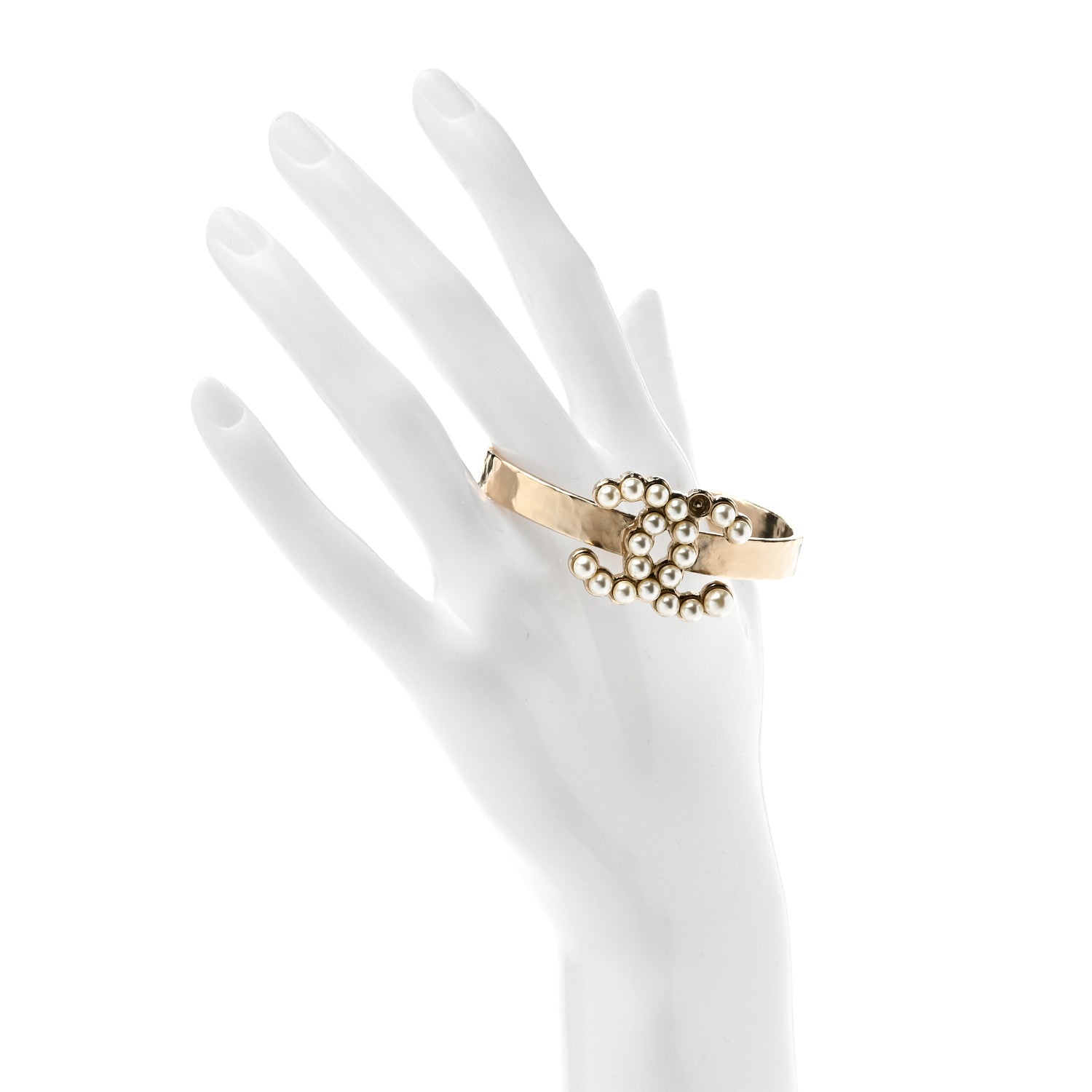 Chanel Pearl CC Cuff Bracelet Gold Pearly White 2 of 4