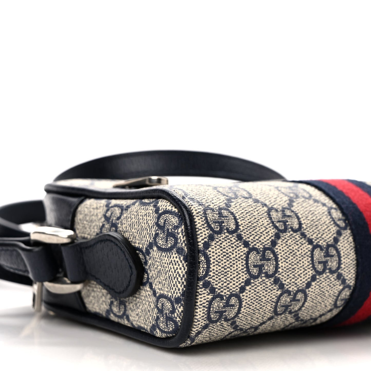 GG Supreme Monogram Textured Dollar Calfskin Web Mini Ophidia Shoulder Bag Beige Blue