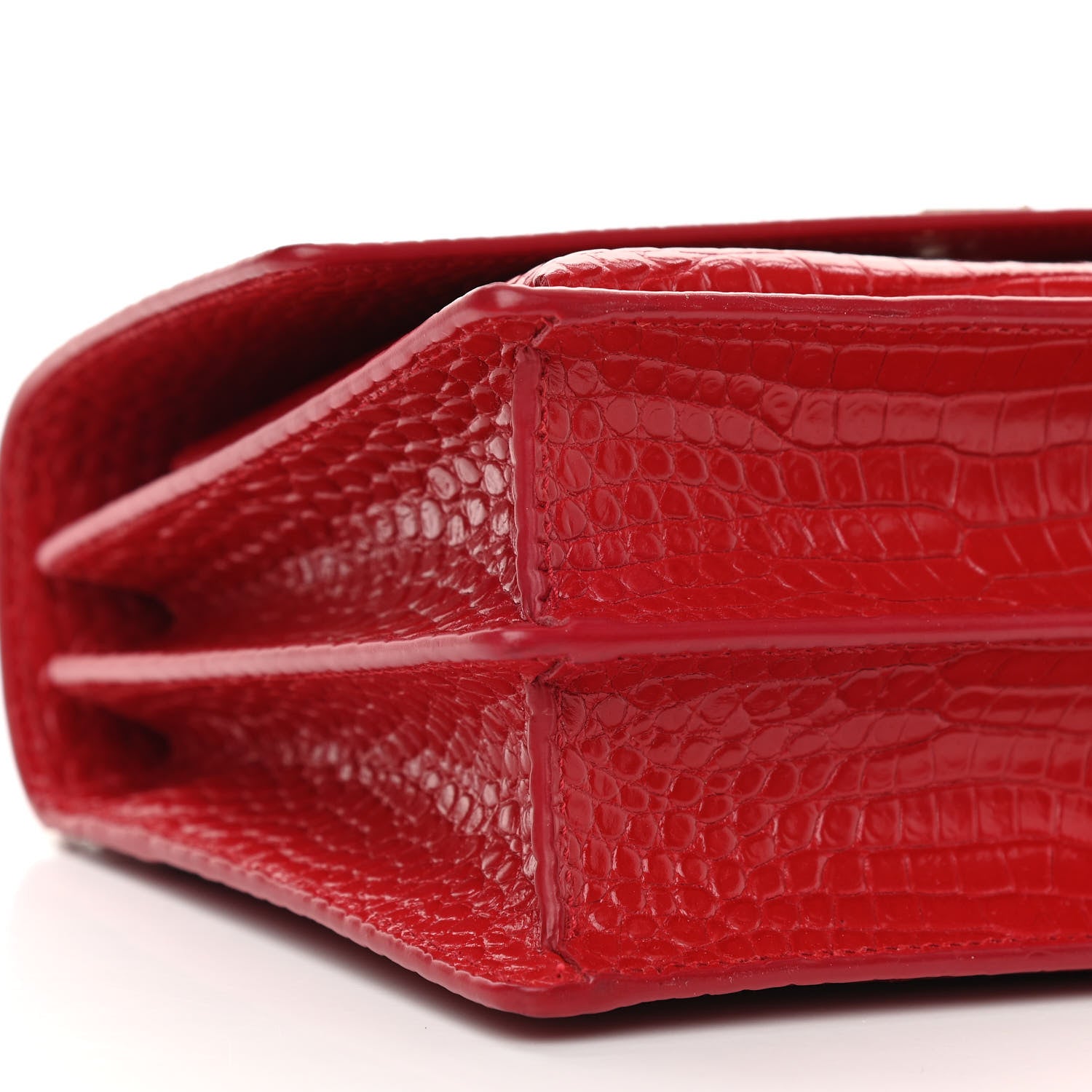 Saint Laurent Calfskin Crocodile Embossed Medium Monogram Sunset Rouge Eros 9 of 10