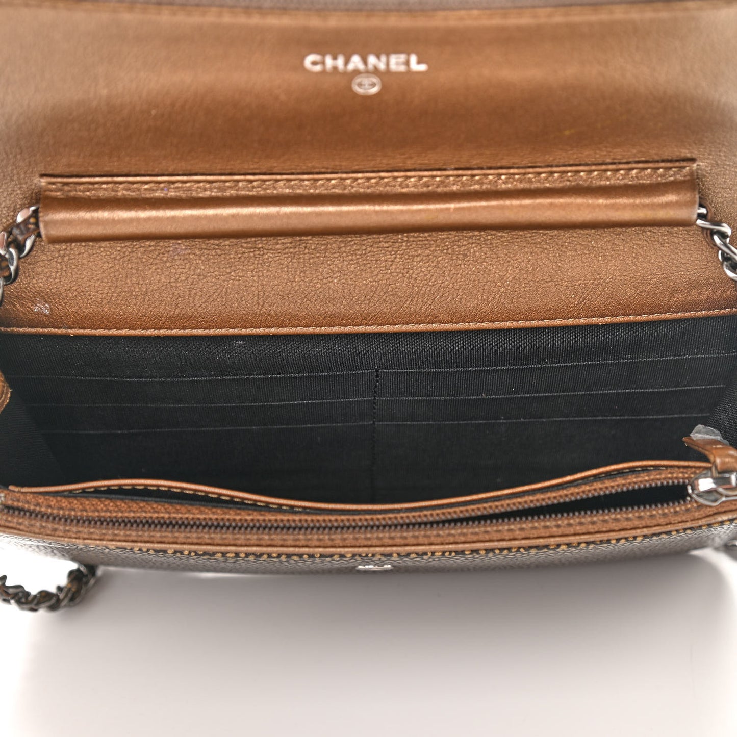 Metallic Caviar Timeless CC Wallet On Chain WOC Bronze