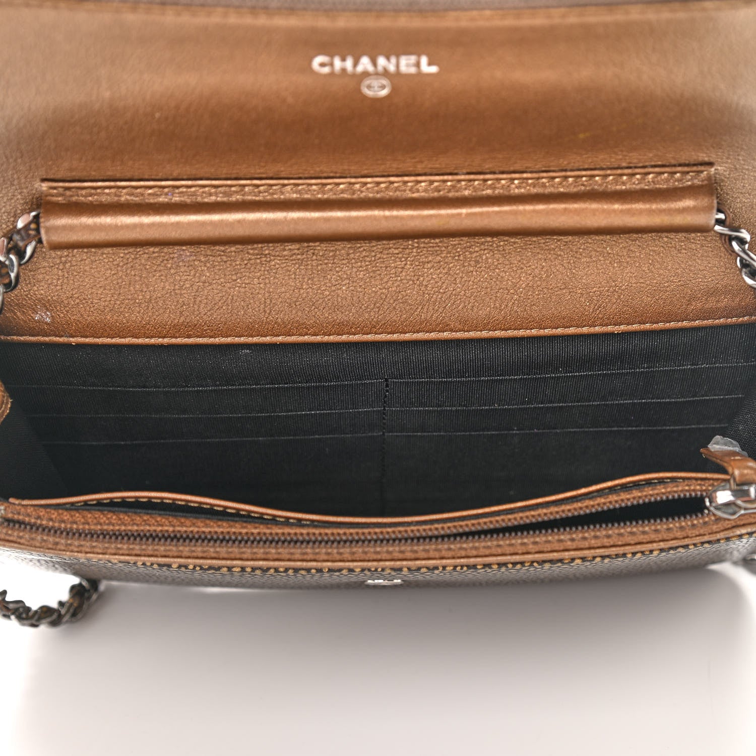 Chanel Metallic Caviar Timeless CC Wallet On Chain WOC Bronze 5 of 14