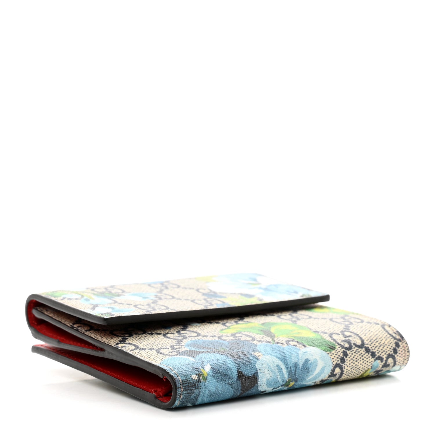 Gucci GG Supreme Monogram Blooms French Flap Wallet Beige Blue Navy Hibiscus Red 4 of 9