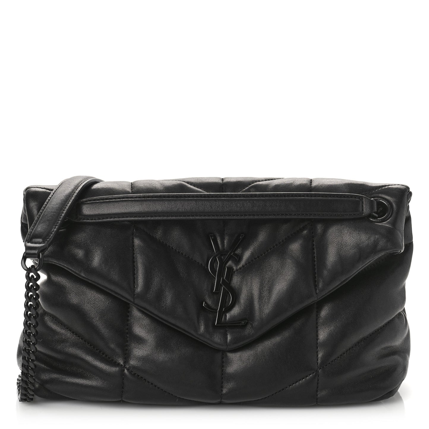 Lambskin Quilted Monogram Monochrome Small Loulou Puffer Chain Satchel Black
