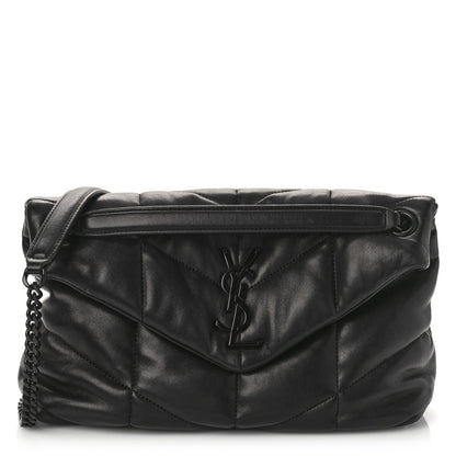 Saint Laurent Lambskin Quilted Monogram Monochrome Small Loulou Puffer Chain Satchel Black 1 of 8