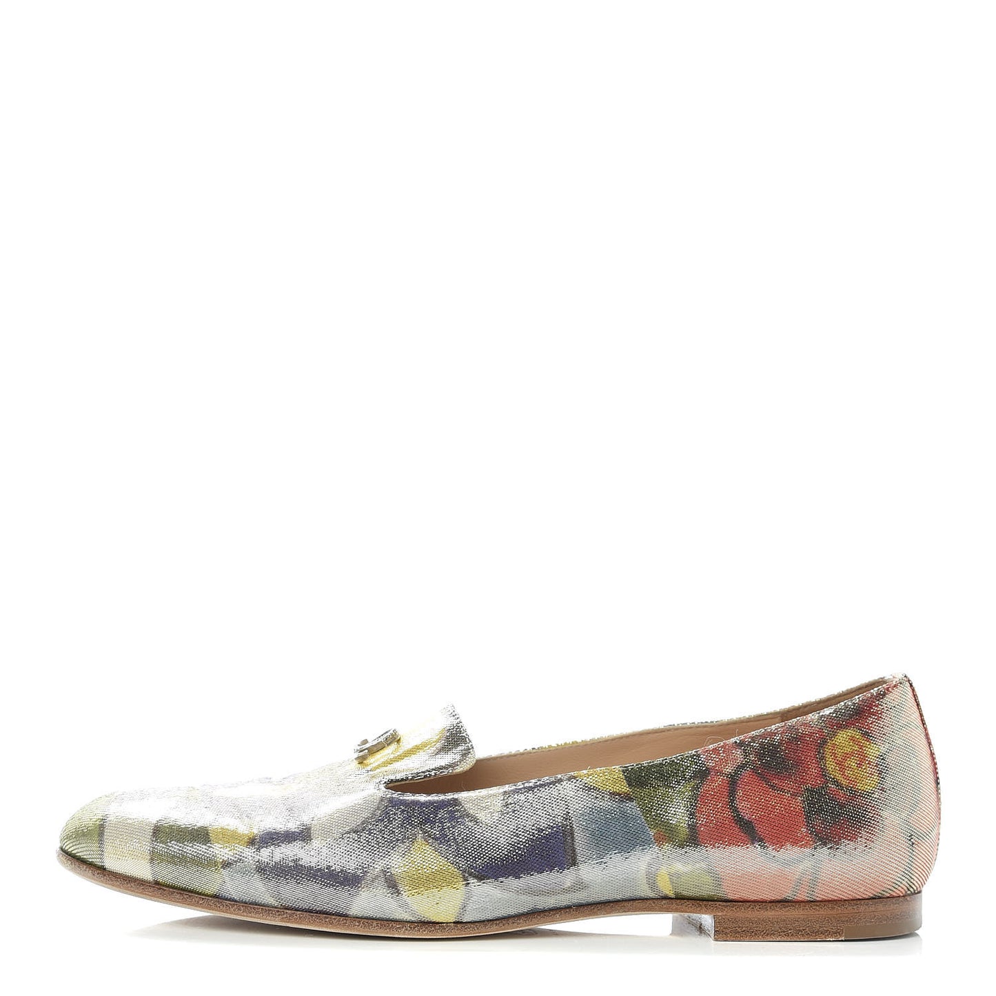 Crepe Calfskin Floral Printed Metallic Calfskin CC Mocassin Loafers 39 Multicolor