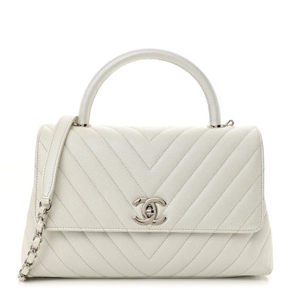 Chanel Iridescent Caviar Chevron Quilted Small Coco Handle Flap White 1 of 11