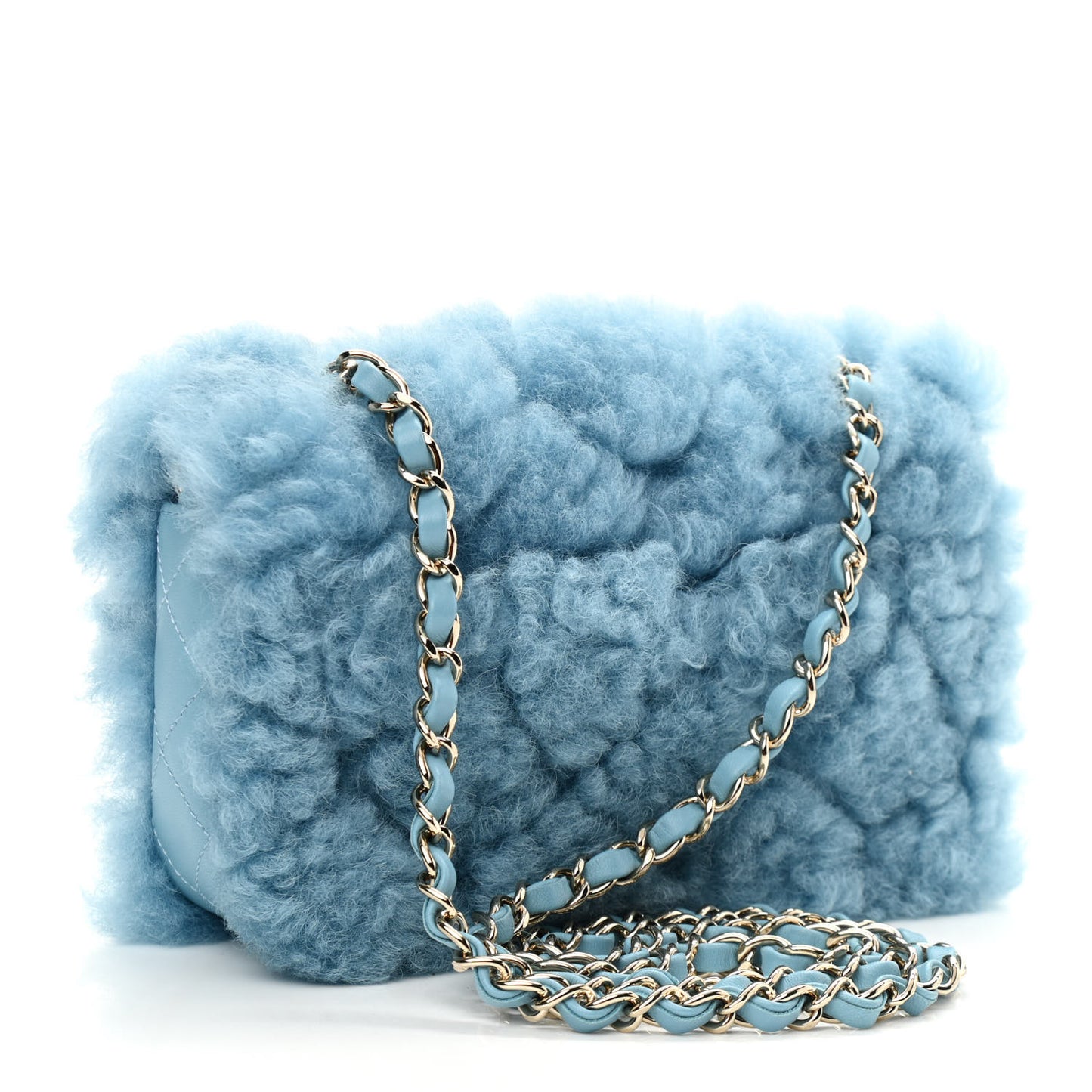Shearling Lambskin Quilted Flap Blue