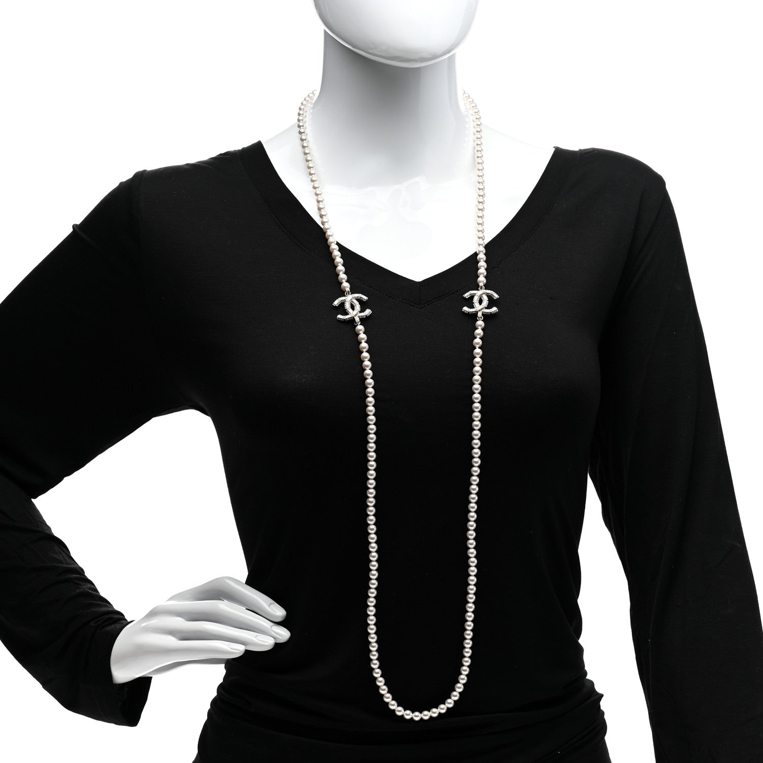 Chanel Pearl Baguette Crystal CC Long Necklace Gold 2 of 6