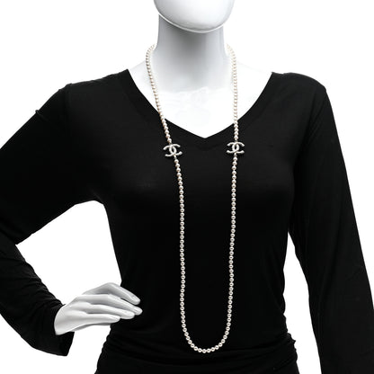 Chanel Pearl Baguette Crystal CC Long Necklace Gold 2 of 6