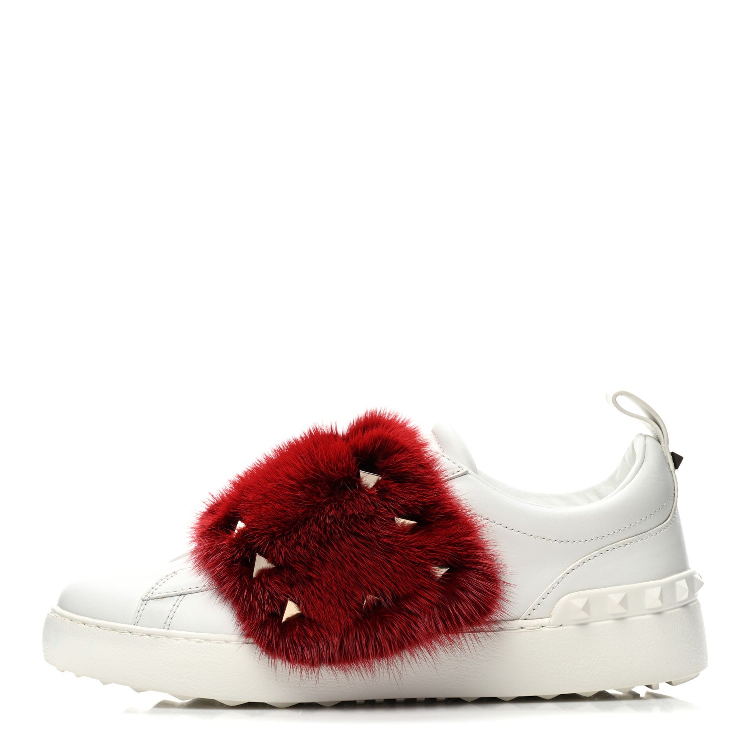 Valentino Garavani Calfskin Mink Fur Sneakers 37 White Rosso Valentino 1 of 11