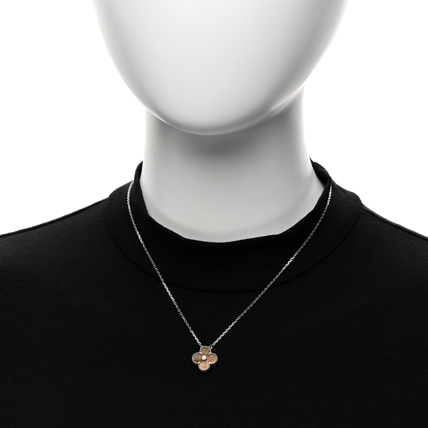 Van Cleef & Arpels 18K White Rose Gold Diamond Guilloche Vintage Alhambra Pendant Necklace 2 of 5