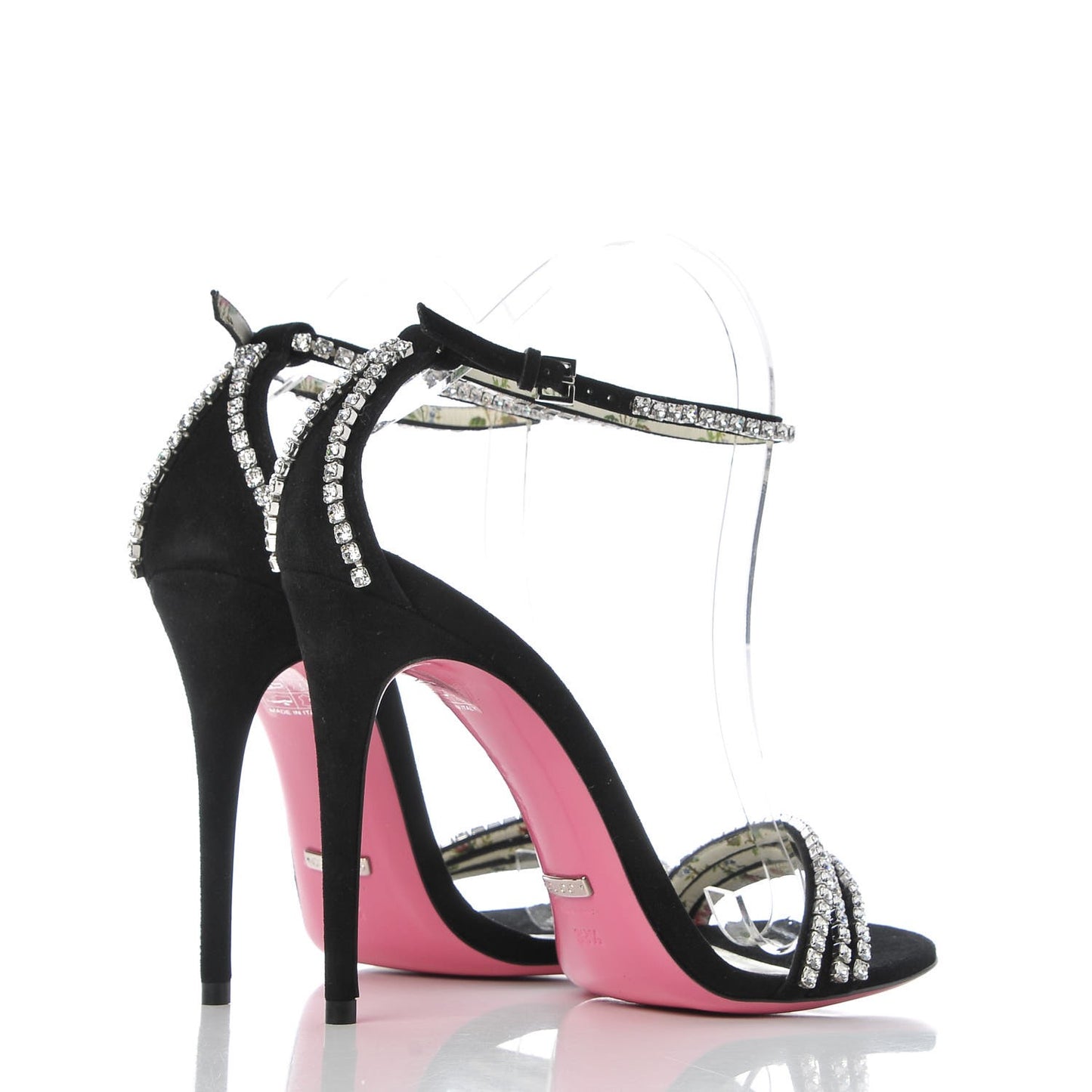 Kid Scamosciato Crystal Ankle Strap High Heel Sandals 39.5 Black