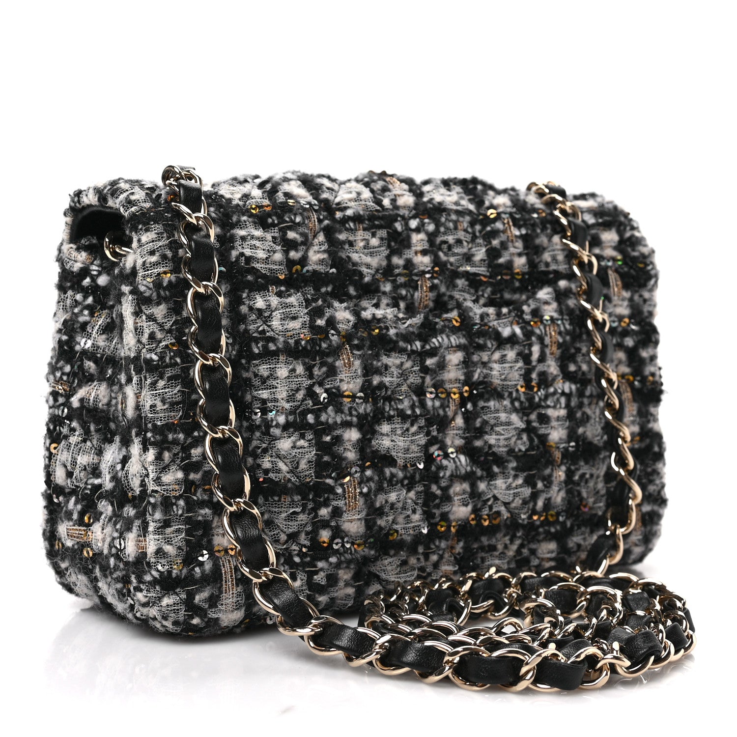 Chanel Glittered Tweed Quilted Mini Rectangular Flap Navy Blue 3 of 9
