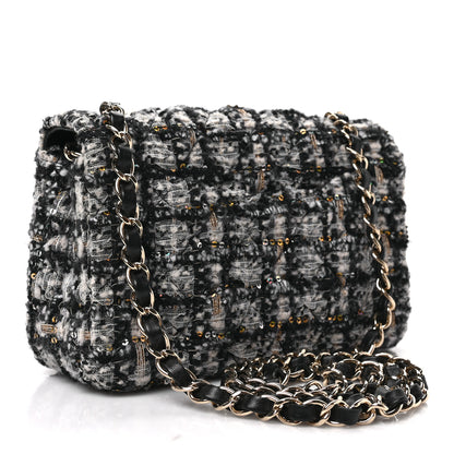 Chanel Glittered Tweed Quilted Mini Rectangular Flap Navy Blue 3 of 9