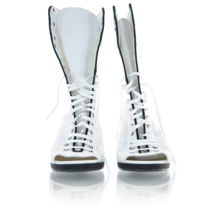 Chanel Leather Wedge Peep Toe Booties 40 Black and White 2 of 6