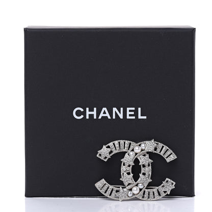 Chanel Crystal Pearl CC Star Coco Flapper Brooch Silver 5 of 5