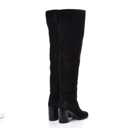 Chanel Suede Calfskin CC Over The Knee Boots 39 Black 4 of 10