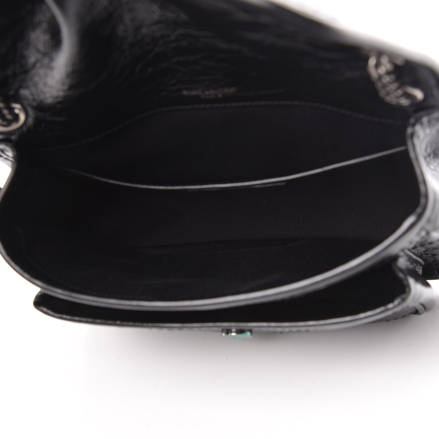 Crinkled Calfskin Matelasse Monogram Baby Niki Chain Satchel Black