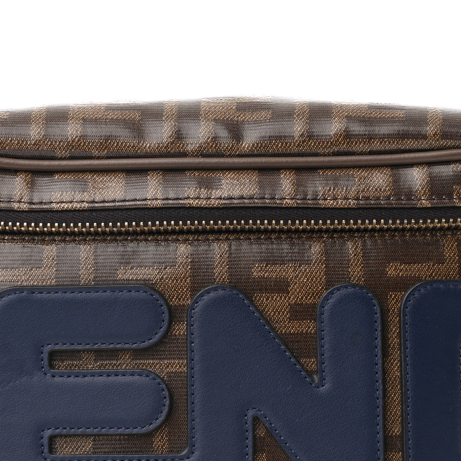 Fendi X FILA Glazed Fabric Vitello Century FF 1974 Mania Belt Bag Mogano Panna Blueberry 8 of 10