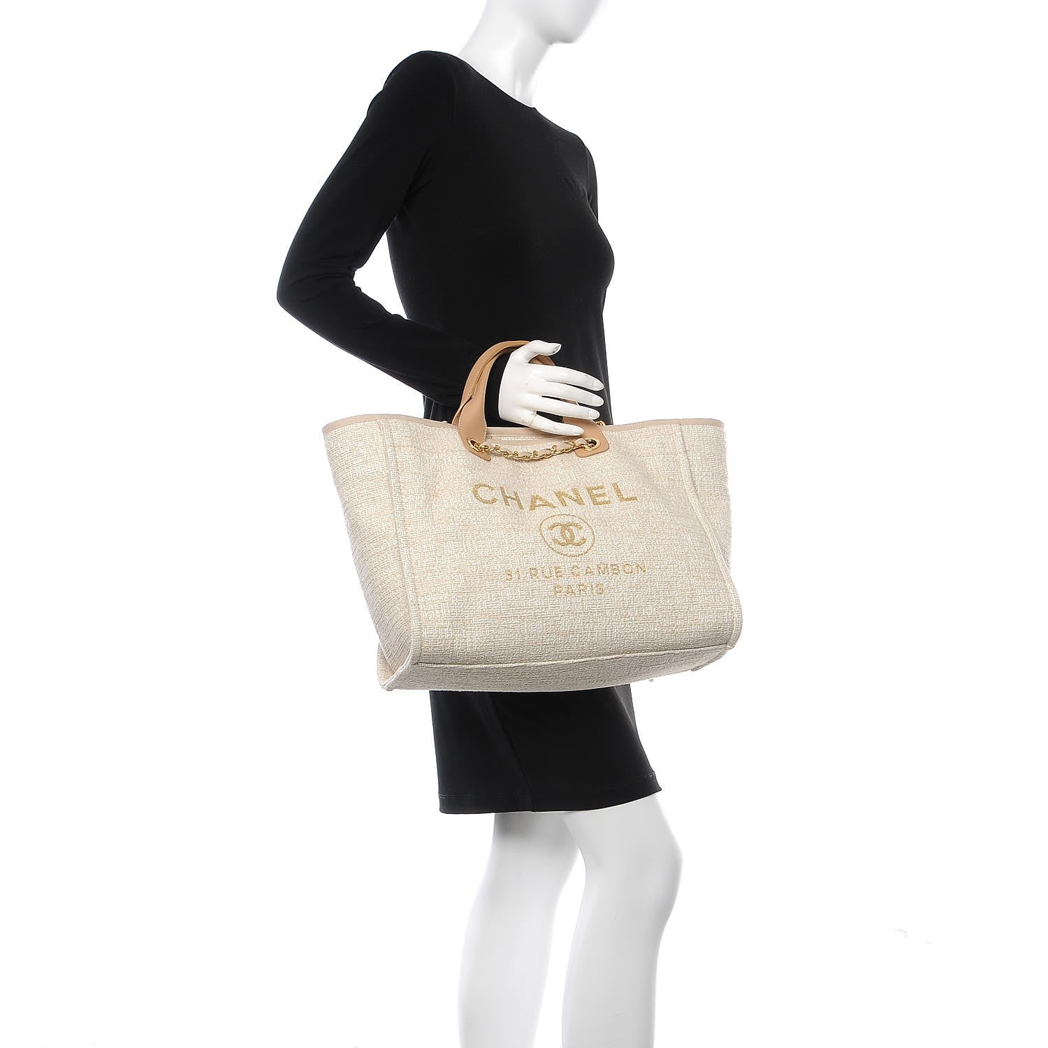 Chanel Canvas Large Deauville Tote Light Beige 2 of 17