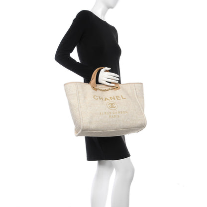 Chanel Canvas Large Deauville Tote Light Beige 2 of 17