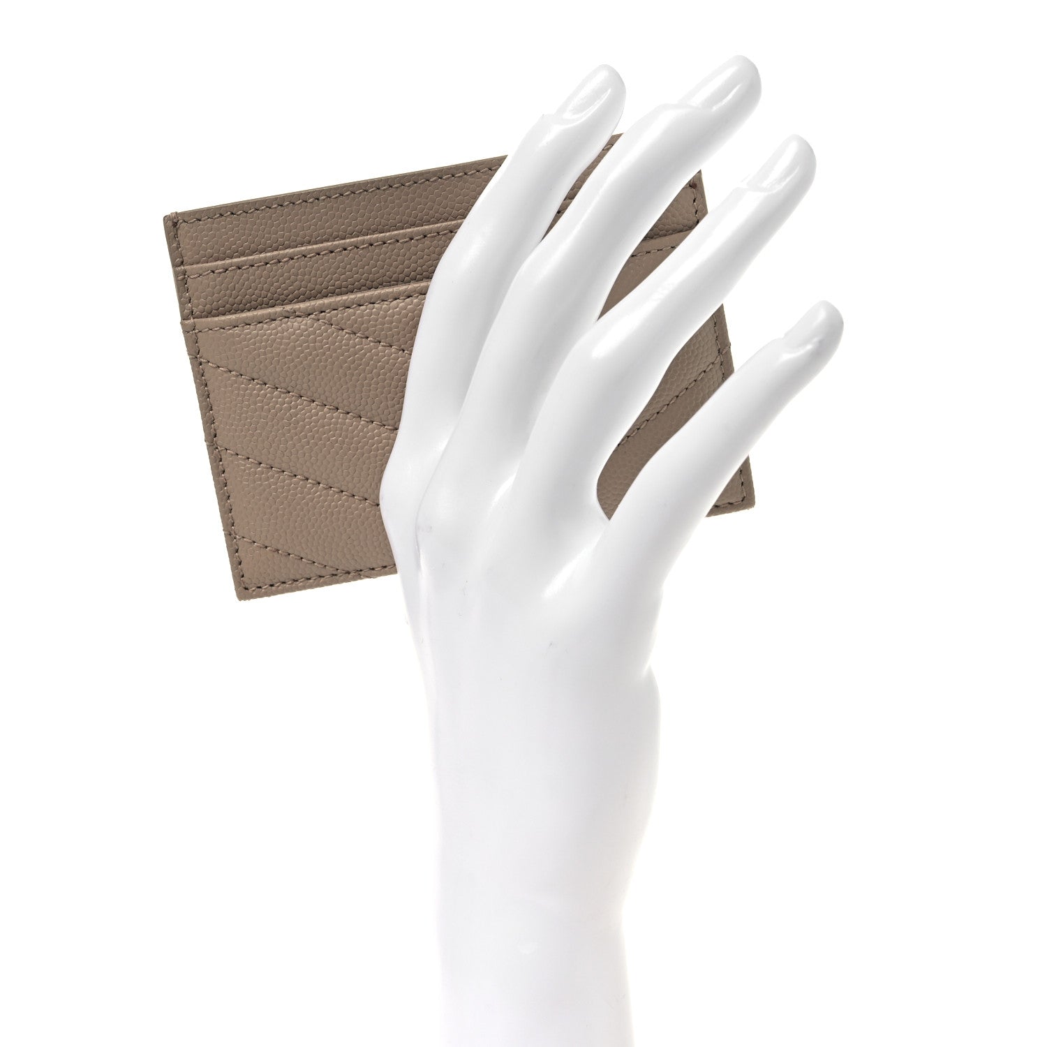 Saint Laurent Grain De Poudre Matelasse Chevron Monogram Credit Card Case Dark Beige 2 of 9